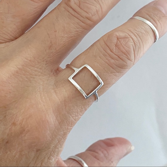 Sterling Silver Thin Open Square Ring, Delicate Ring, Minimalist Silver Rings - Picture 12 of 13
